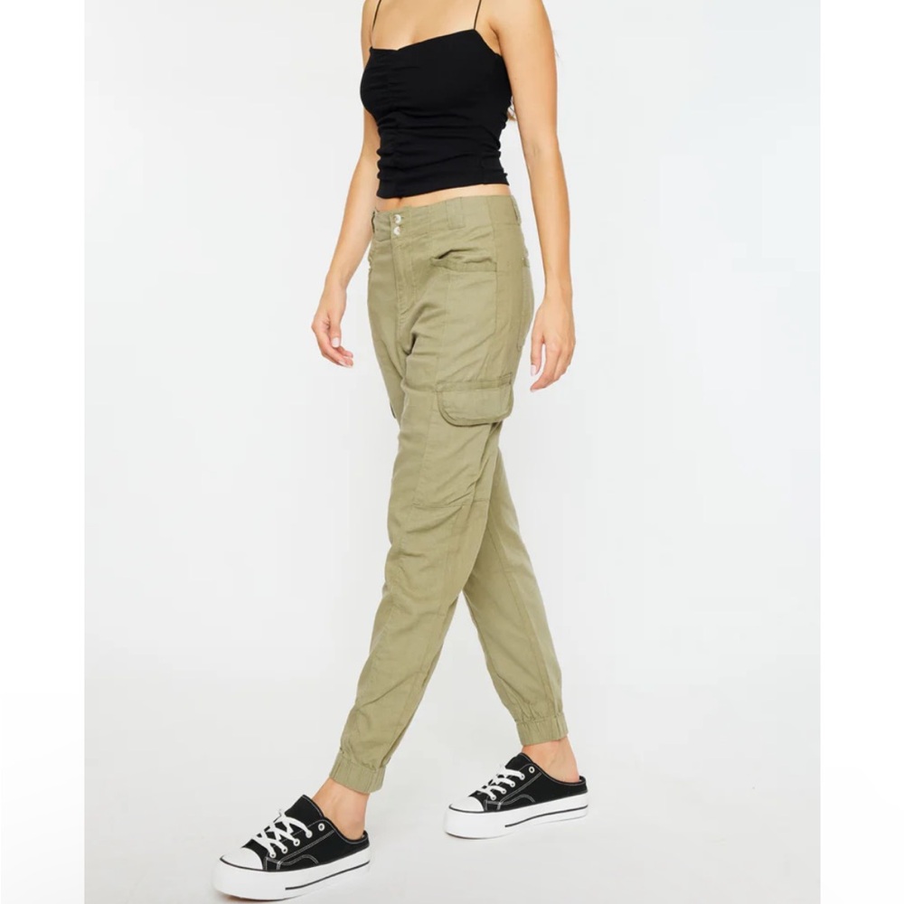 KanCan Harvard Green Linen Blend High Rise Cargo Pockets Straight Leg Pants 27